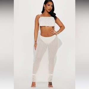 Cream Mesh Skirt Set